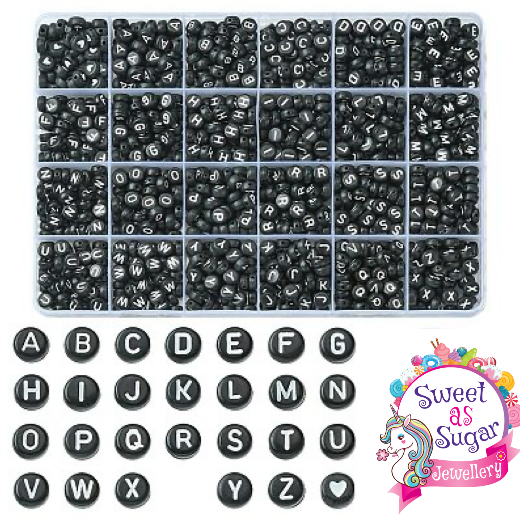 Sweet as Sugar Jewellery Making Kit Large A-Z Black alphabet