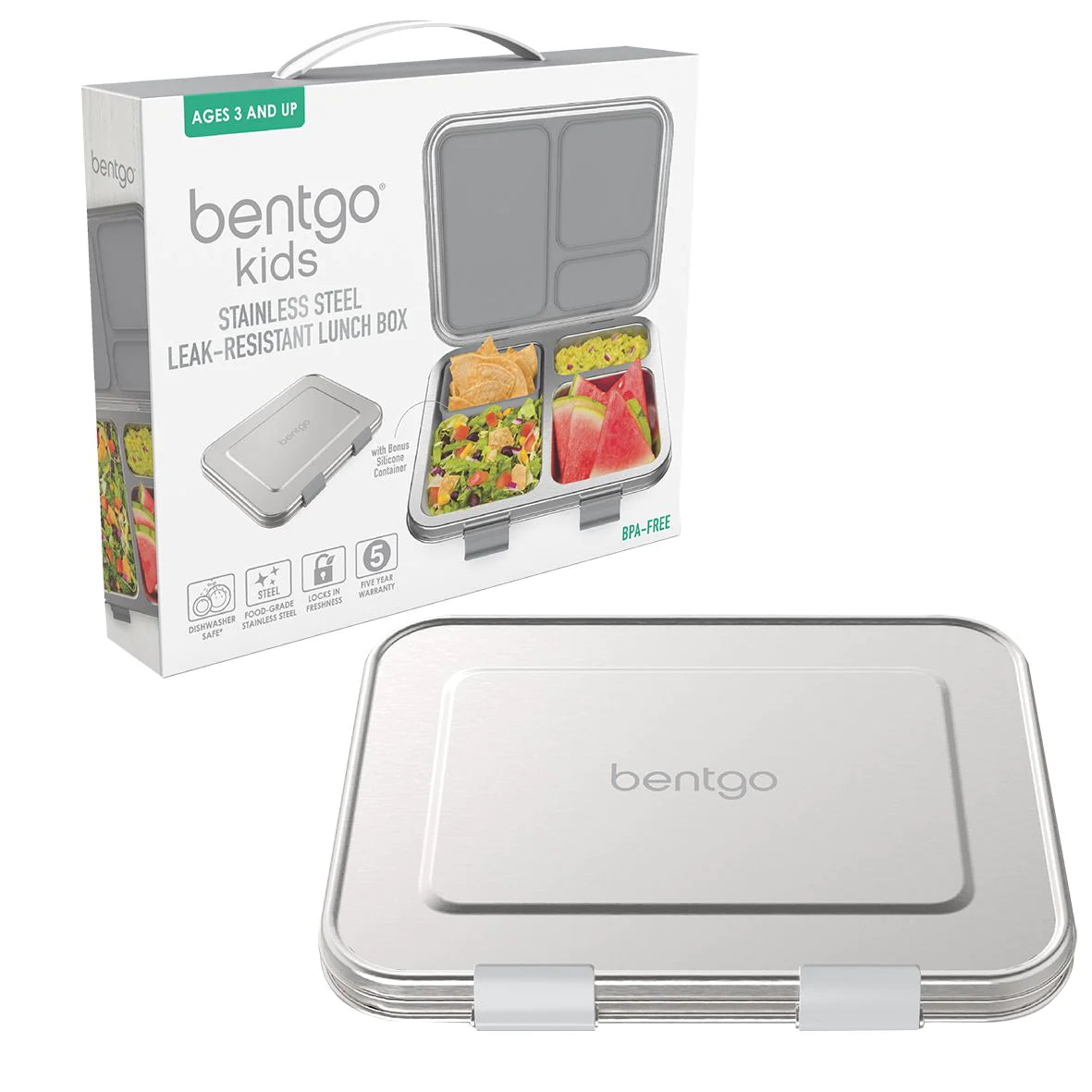 Bentgo Kids Stainless Steel Lunch Box - Silver