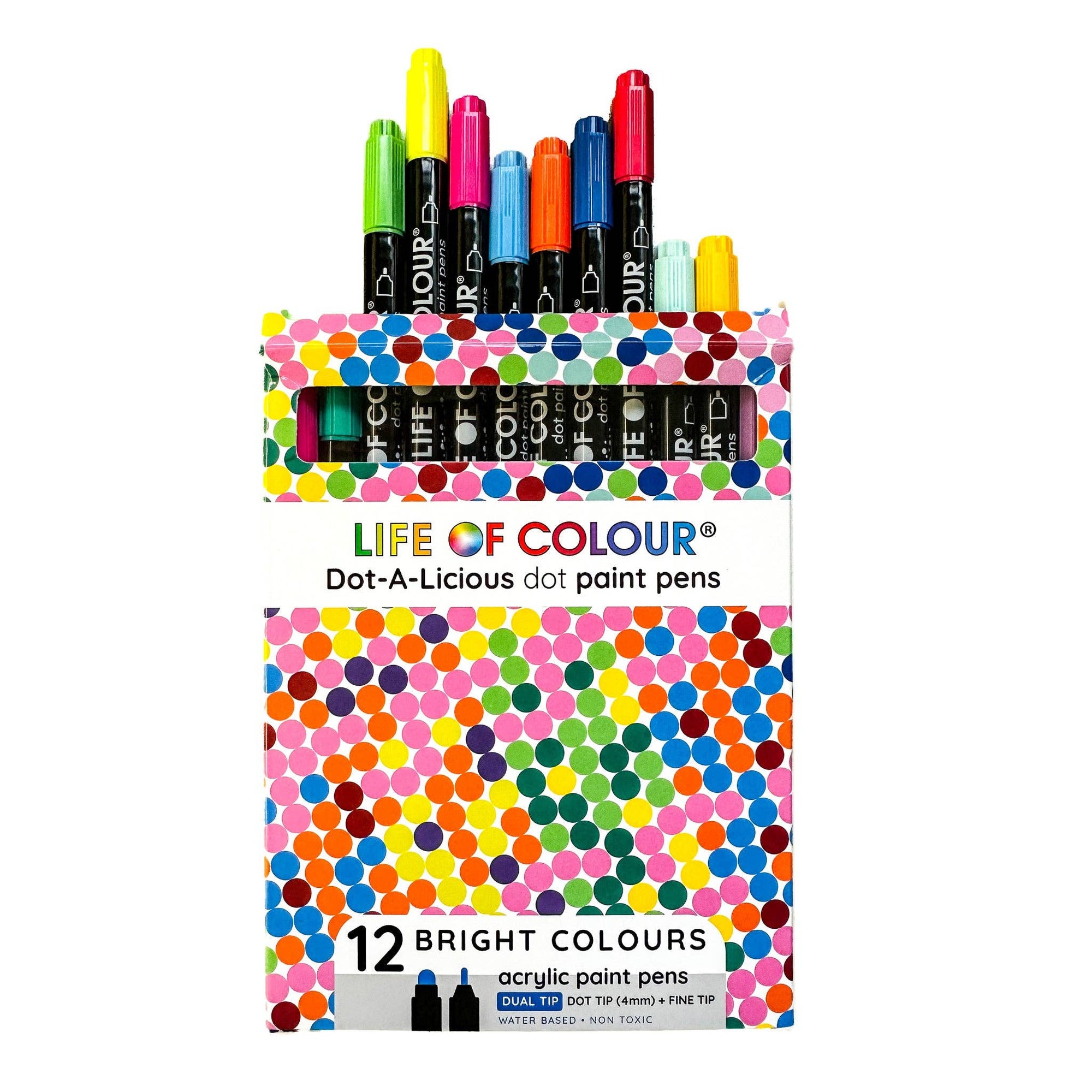 Life of Colour - Dot-A-Licious Acrylic Paint Pens -  Set of 12 Bright Colours