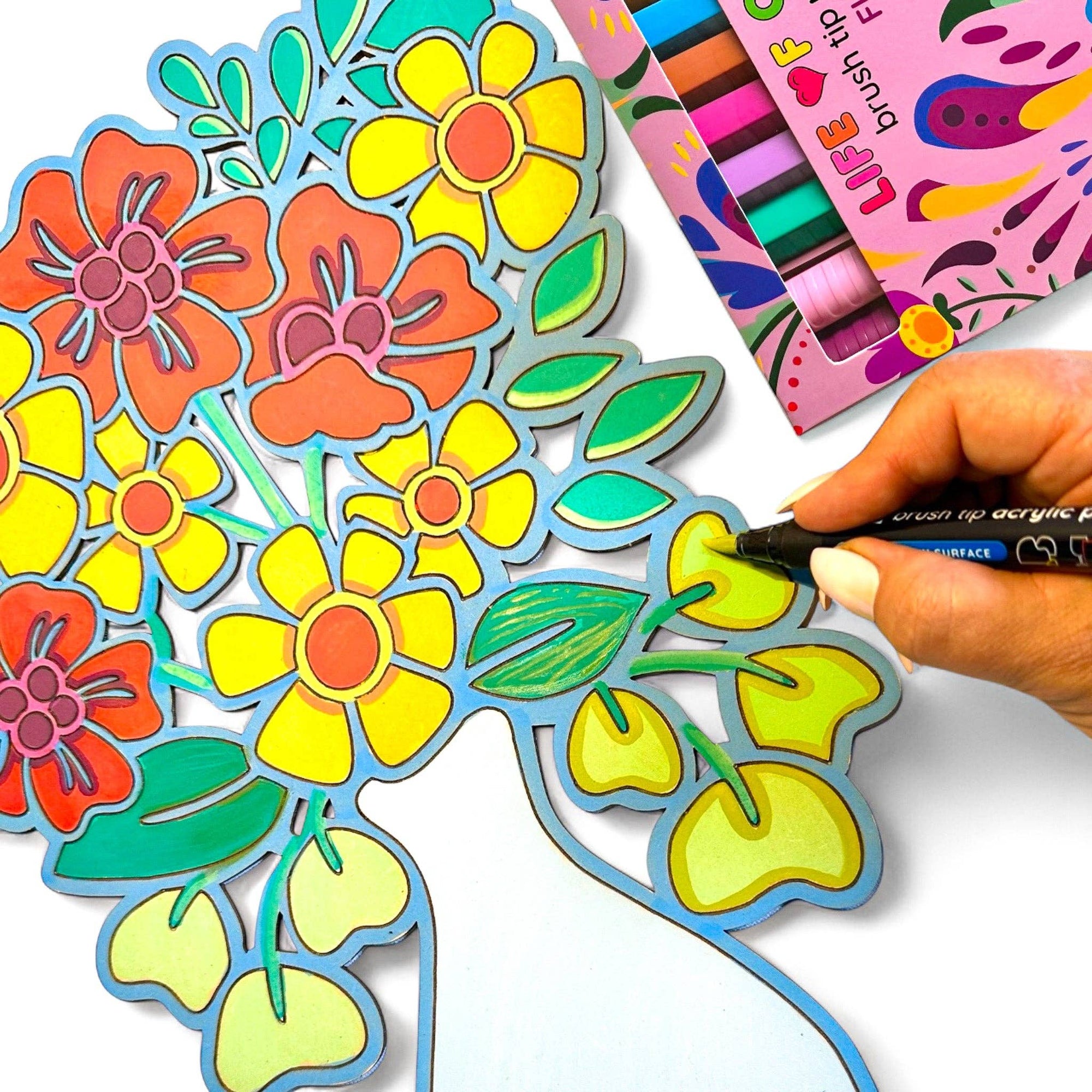 Life of Colour - Floral Colours Brush Tip Acrylic Paint Pens - Set of 12