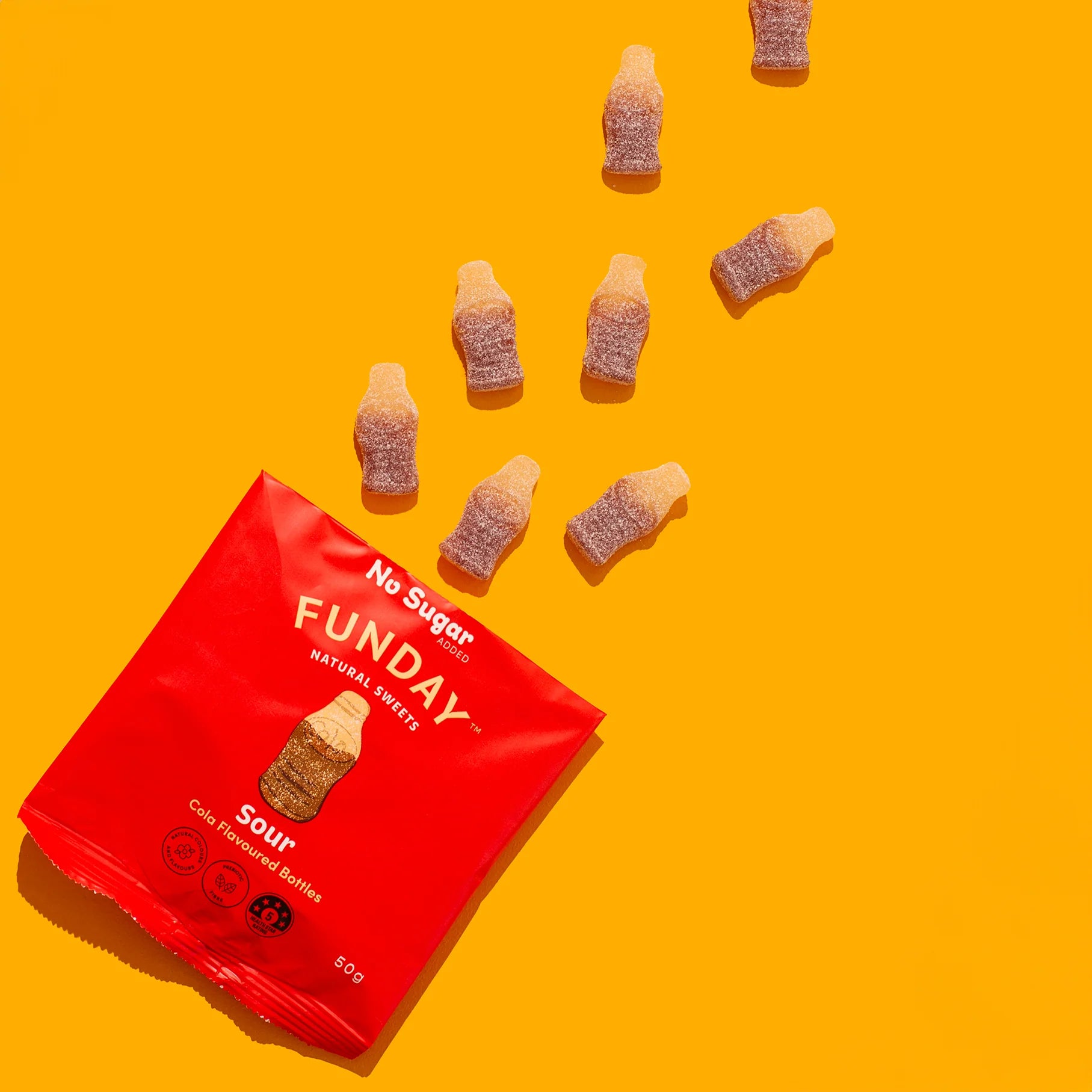 FUNDAY Sweets - Sour Cola Flavoured Gummy Bottles 50g
