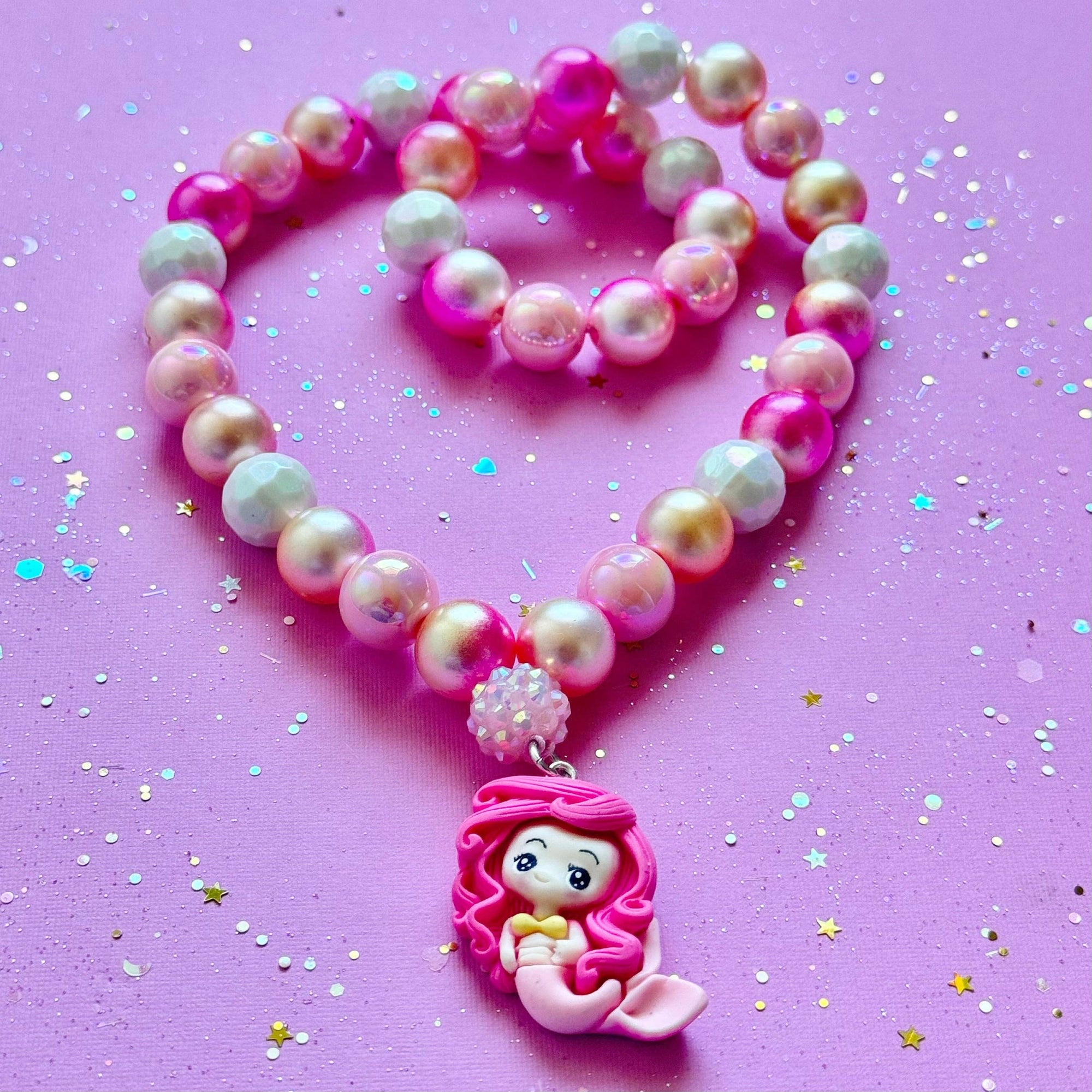 Sweet as Sugar Jewellery Beaded Necklace Pink Mermaid