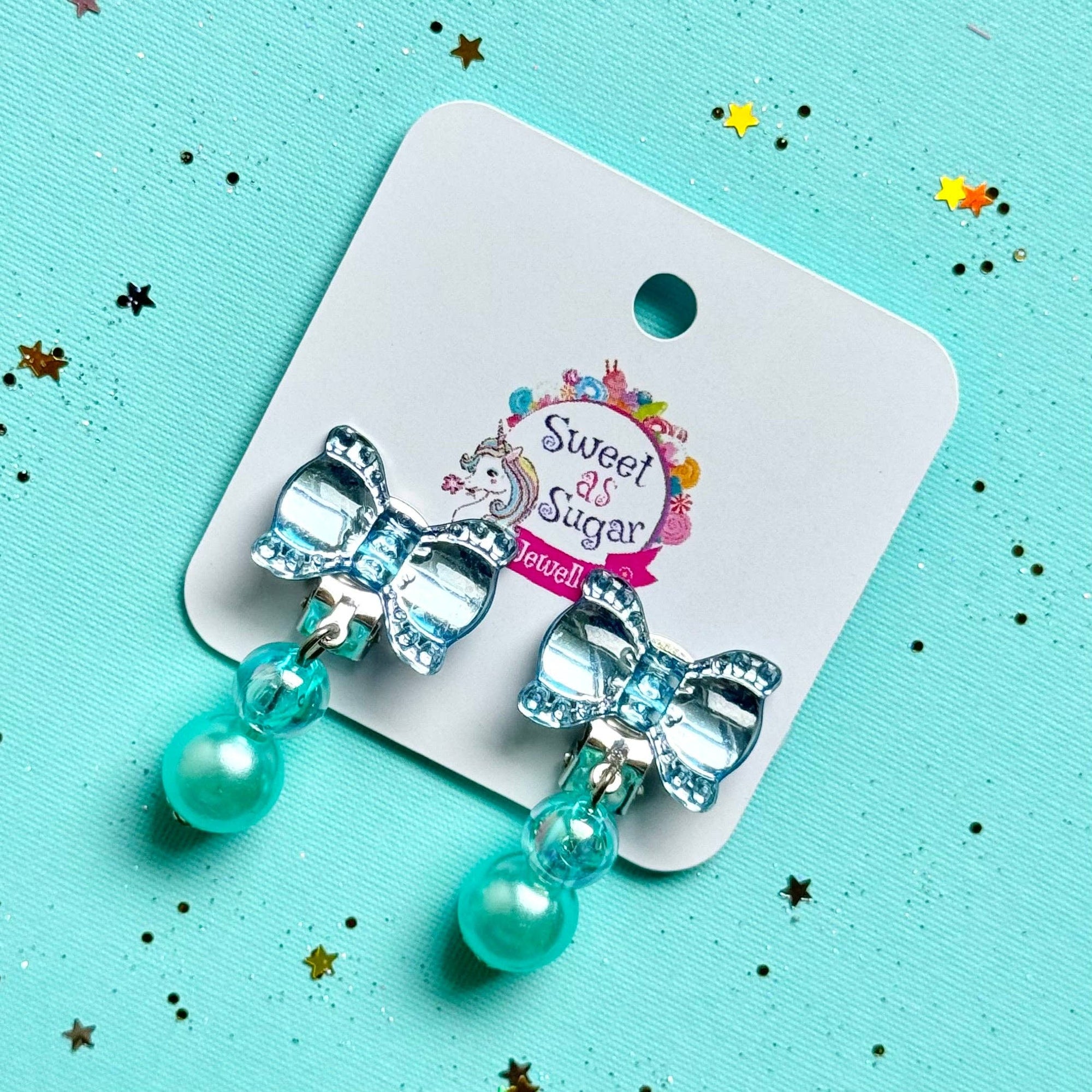Sweet as Sugar Jewellery Earrings Clip On Blue Bow