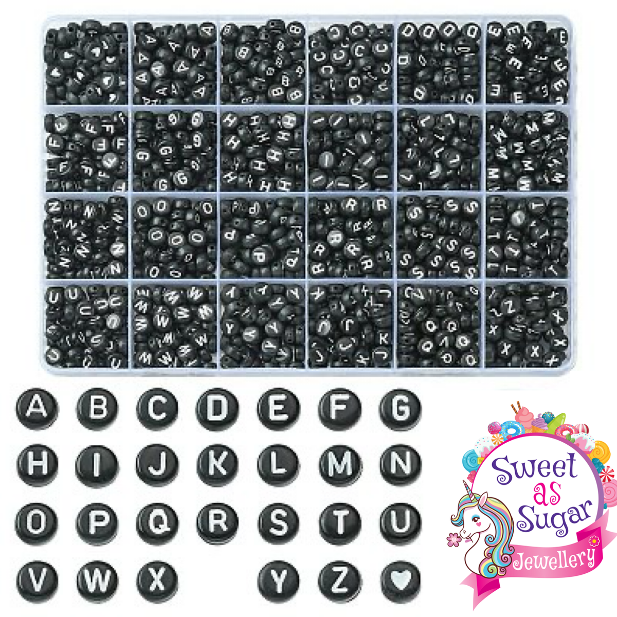 Sweet as Sugar Jewellery Making Kit Large A-Z Black alphabet