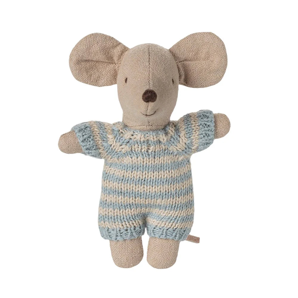 Maileg Baby Mouse in Carry Cot Blue