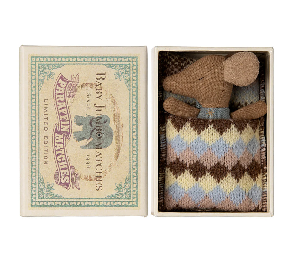 Maileg Sleepy Wakey Baby Mouse in box Blue 2024