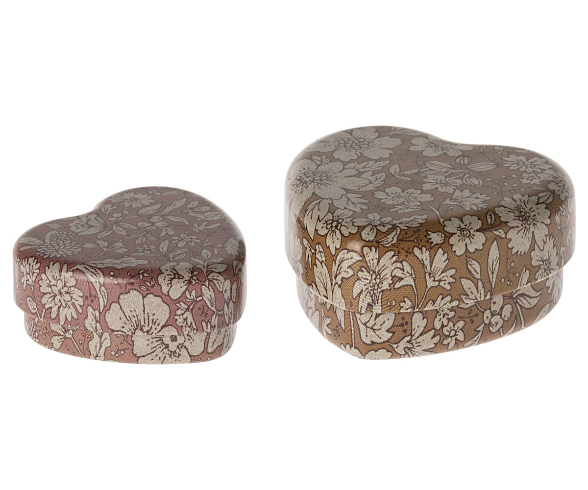 Maileg Metal Heart Box Set ocher-heather 2pk
