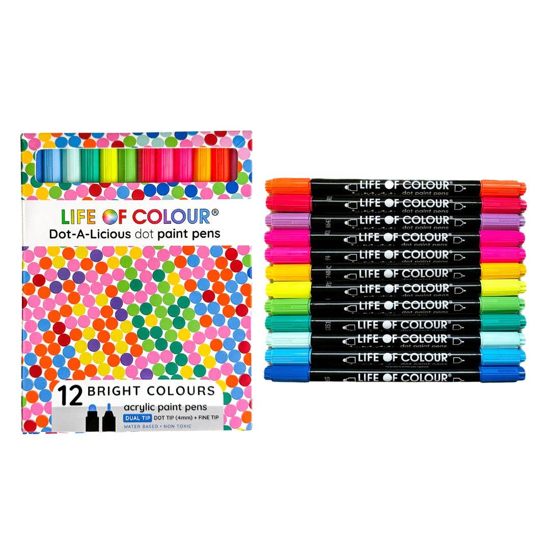 Life of Colour - Dot-A-Licious Acrylic Paint Pens -  Set of 12 Bright Colours