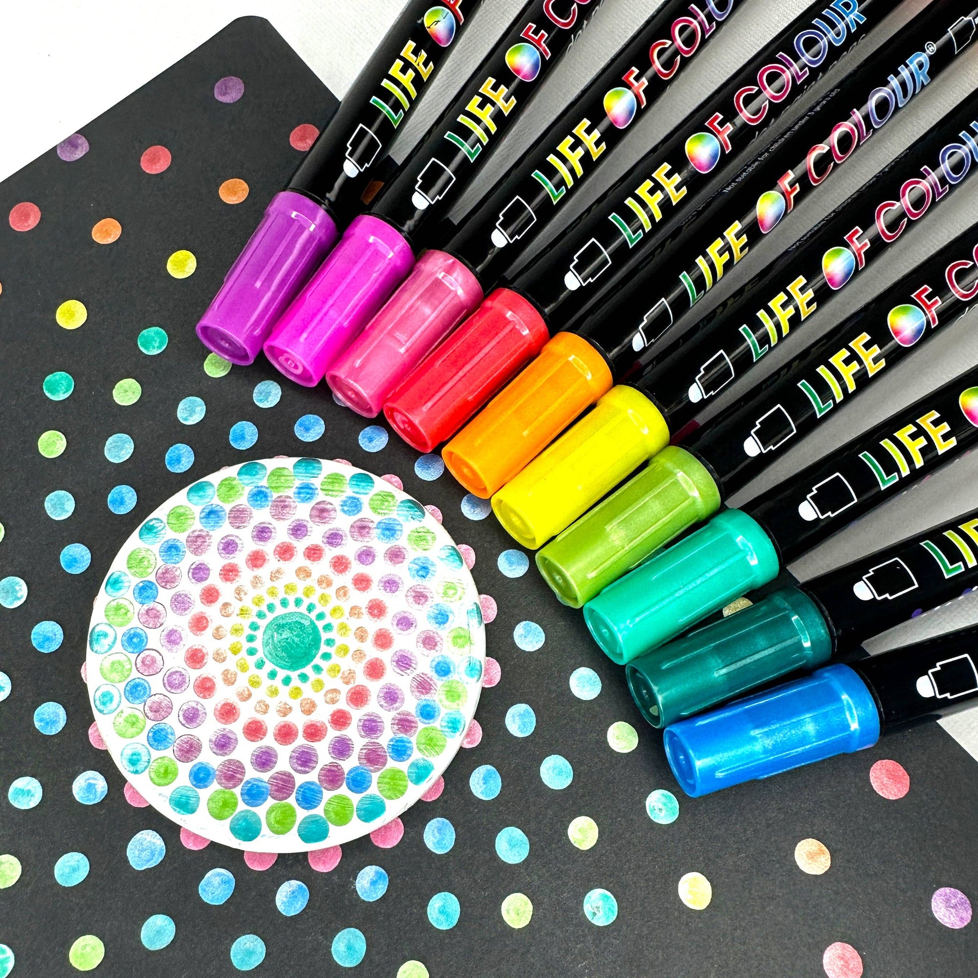 Life of Colour - Metallic Dot Markers Acrylic Paint Pens -  Set of 12