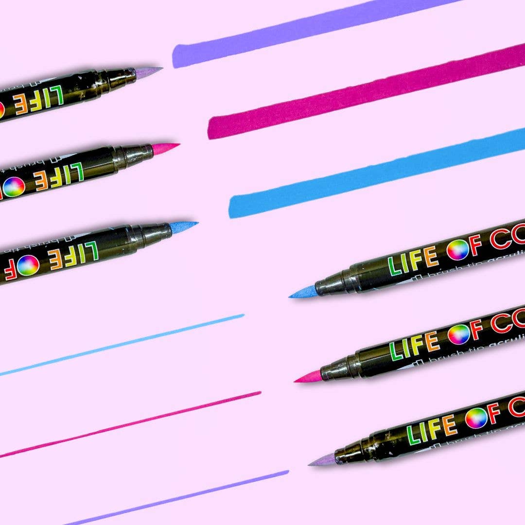 Life of Colour - Twilight Tones Brush Tip Acrylic Paint Pens – Set of 6