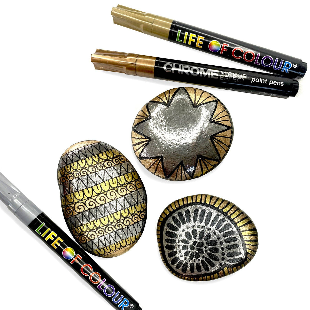 Life of Colour - Chrome Mirror Effect 3mm Medium Tip Acrylic Paint Pens - Set of 3