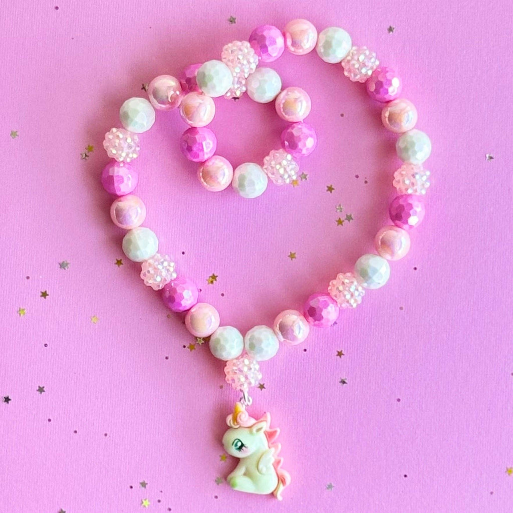 Sweet as Sugar Jewellery Beaded Necklace Pink Unicorn