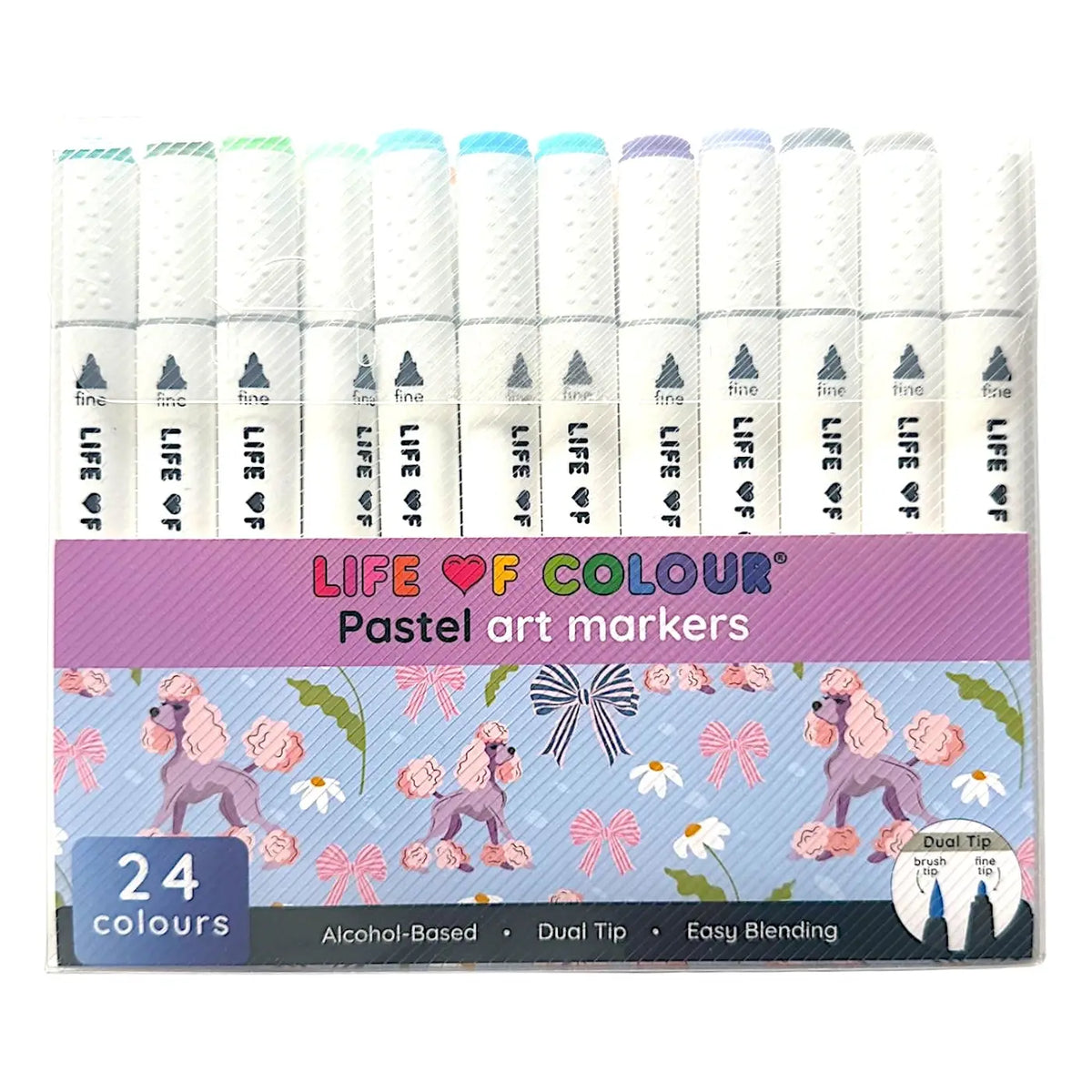 Life of Colour - Art Markers - 24 Alcohol Based, Dual Tip Markers - Pastel Colours