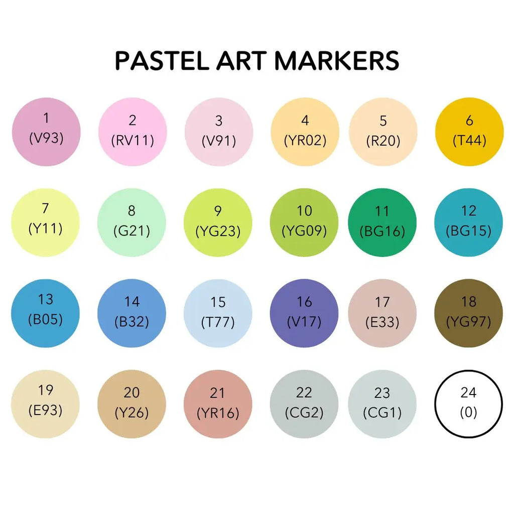 Life of Colour - Art Markers - 24 Alcohol Based, Dual Tip Markers - Pastel Colours
