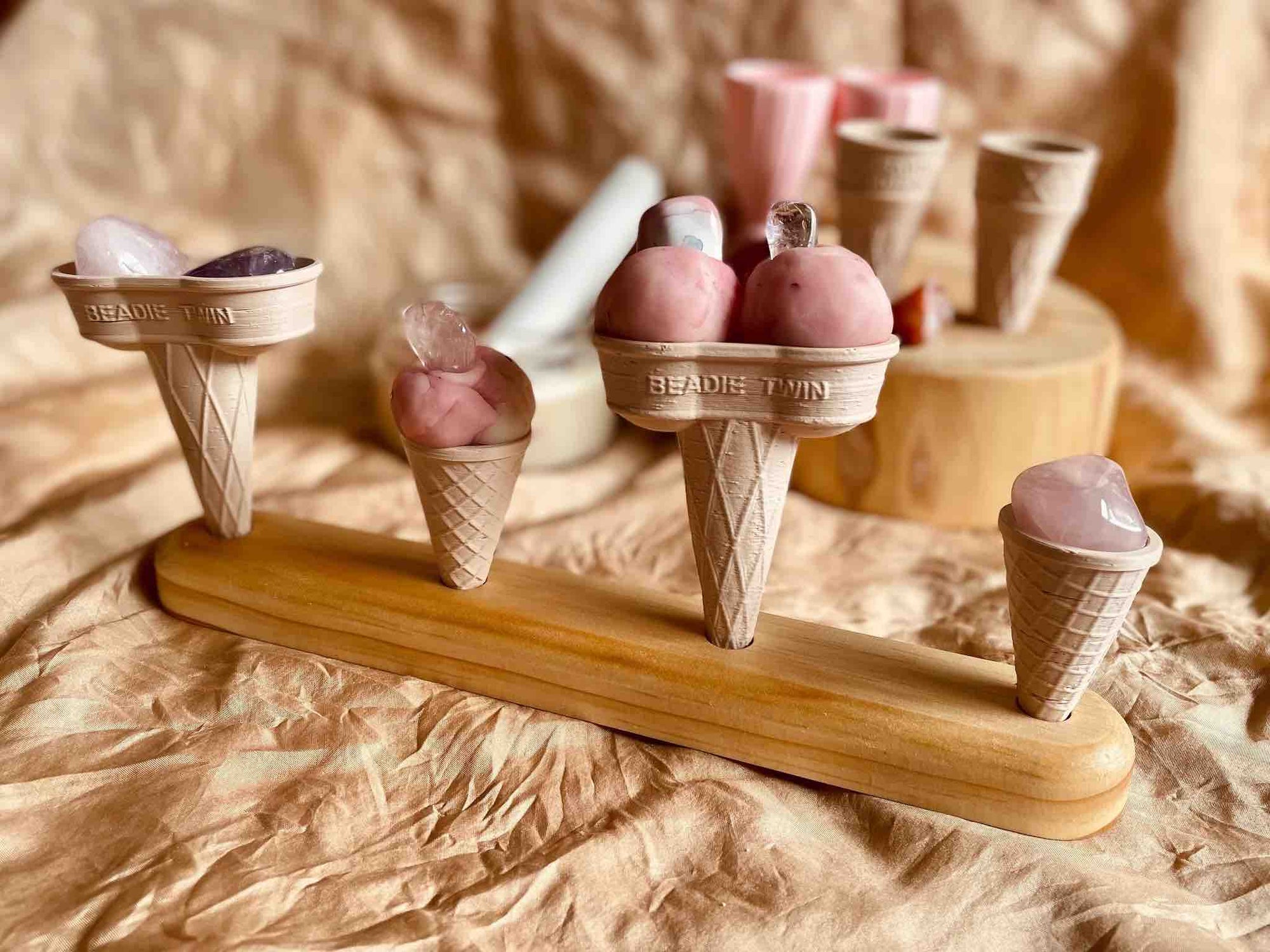 Beadie Bug Play - Wooden Icecream Cone Holder 4-Hole