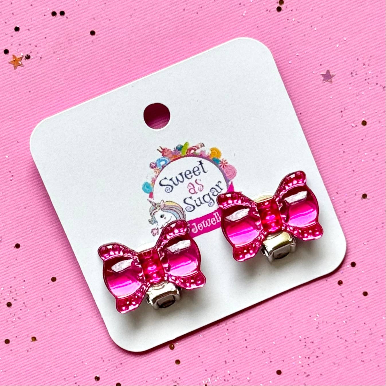 Sweet as Sugar Jewellery Earrings Clip On Pink Bow