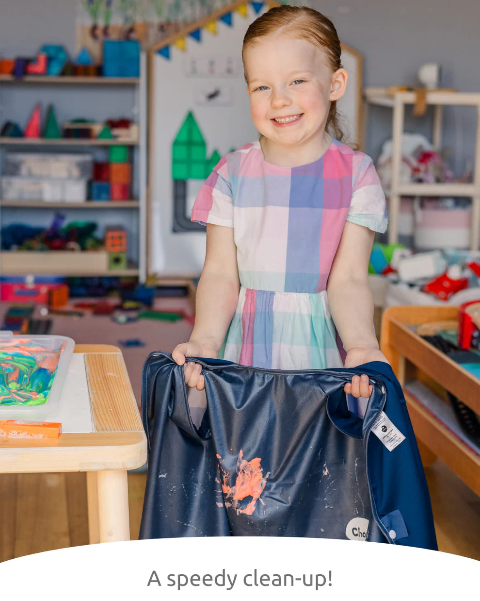Little Chomps - Short Sleeve Messy Mealtime (Preschool) Smock Bib: 3-6yrs - Blueberry Pie Whale Shark