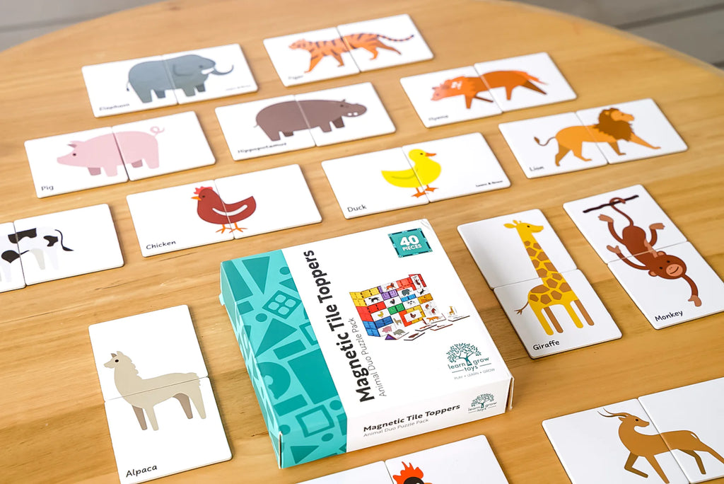 Learn & Grow Magnetic Tile Topper - Duo Animal Puzzle Pack (40 Piece)