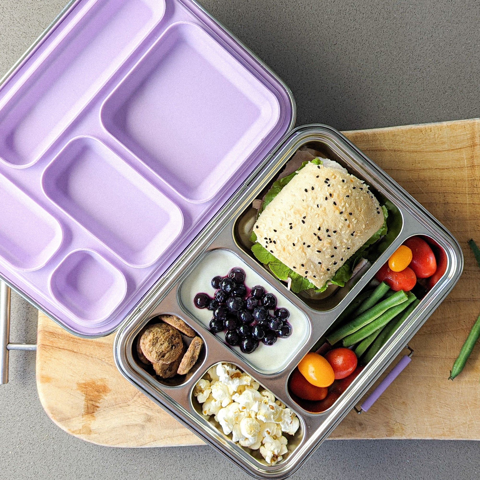 Ecococoon Bento Box 5 Stainless Steel - Leak Proof - Grape