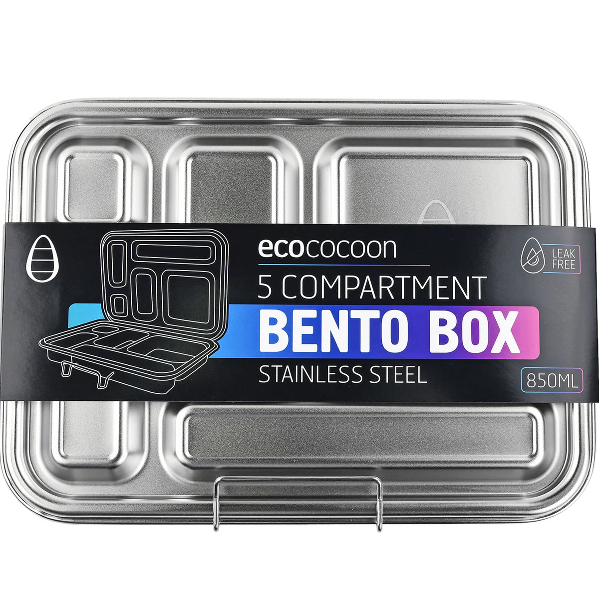 Ecococoon Bento Box 5 Stainless Steel - Leak Proof - Pink Rose