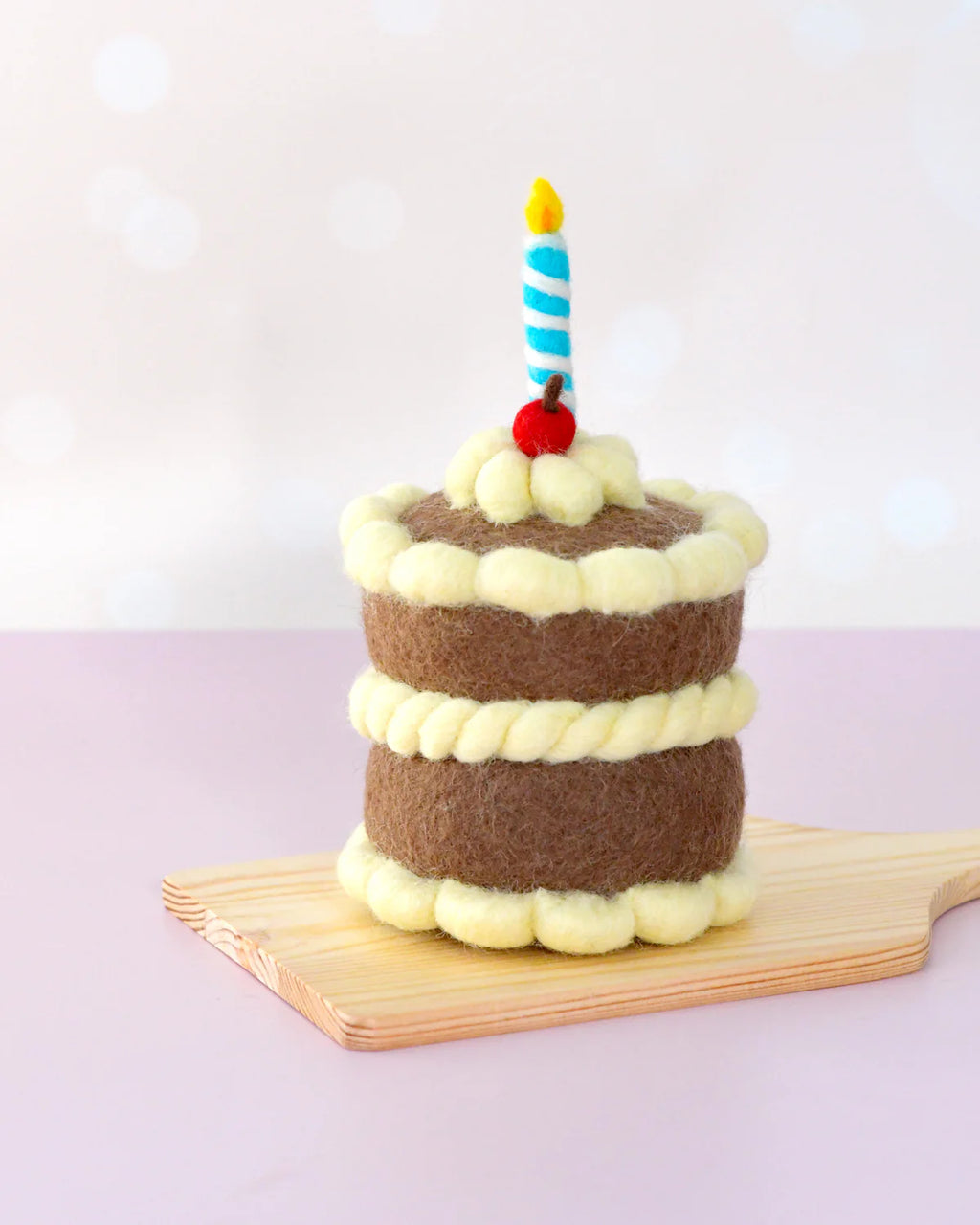Tara Treasures - Felt Chocolate Shortcake Birthday Cake with Candle