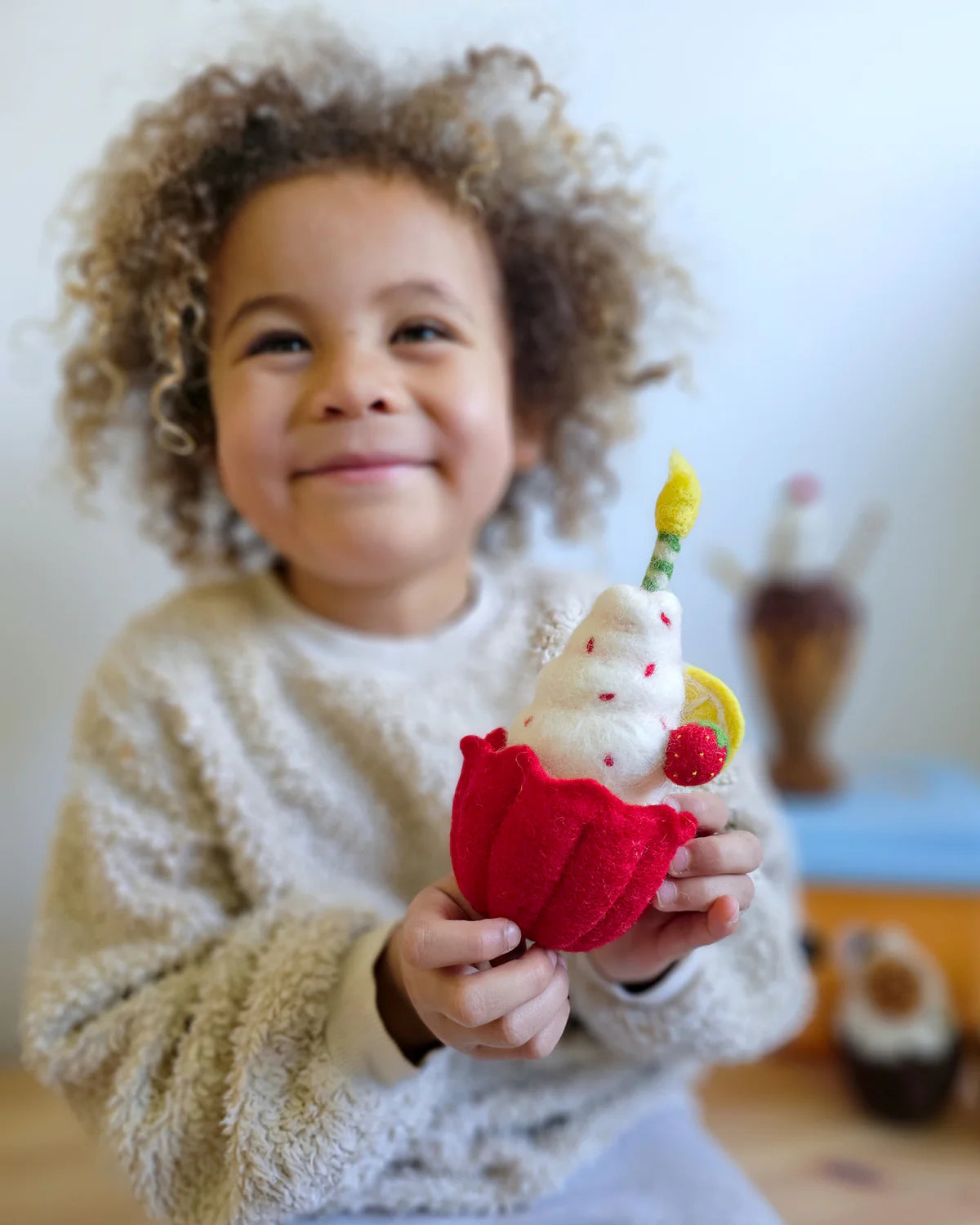 Tara Treasures - Felt Giant Strawberry Cupcake with Candle