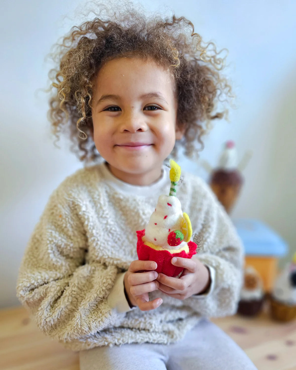 Tara Treasures - Felt Giant Strawberry Cupcake with Candle