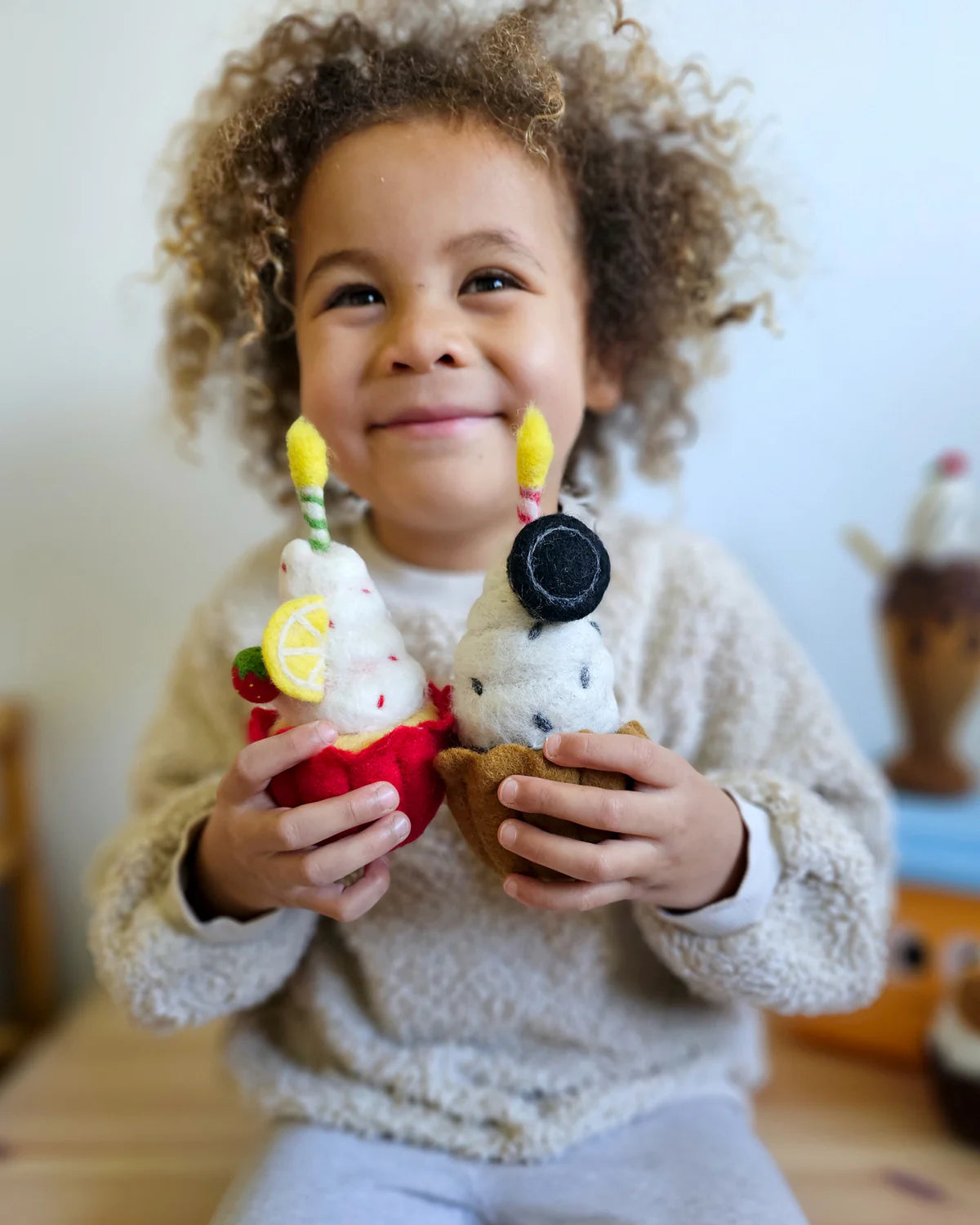 Tara Treasures - Felt Giant Strawberry Cupcake with Candle