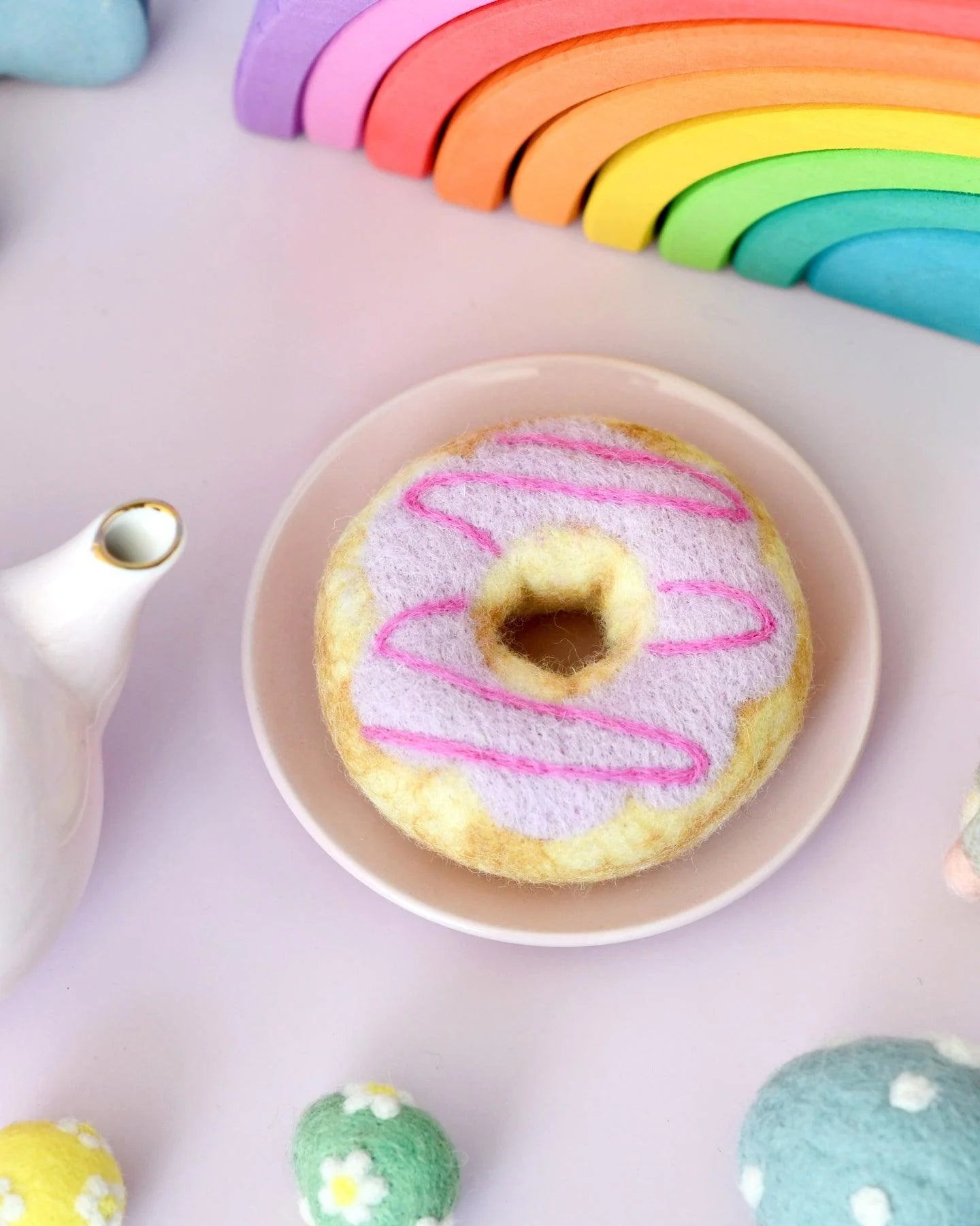 Tara Treasures - Felt Doughnut (Donut) with Pastel Frosting and Pink Drizzle