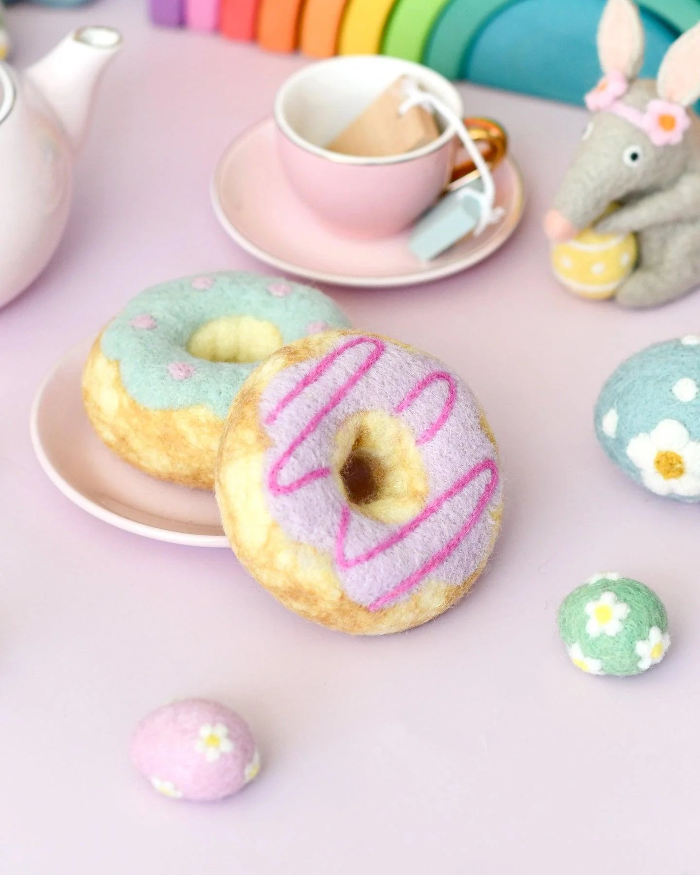 Tara Treasures - Felt Doughnut (Donut) with Pastel Frosting and Pink Drizzle