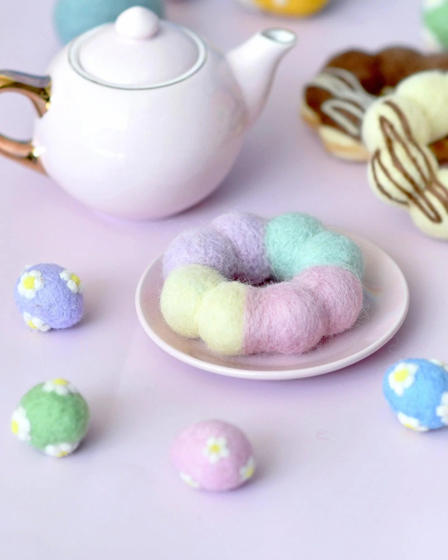 Tara Treasures - Felt Pastel Glaze Vanilla Pon De Ring Mochi Donut