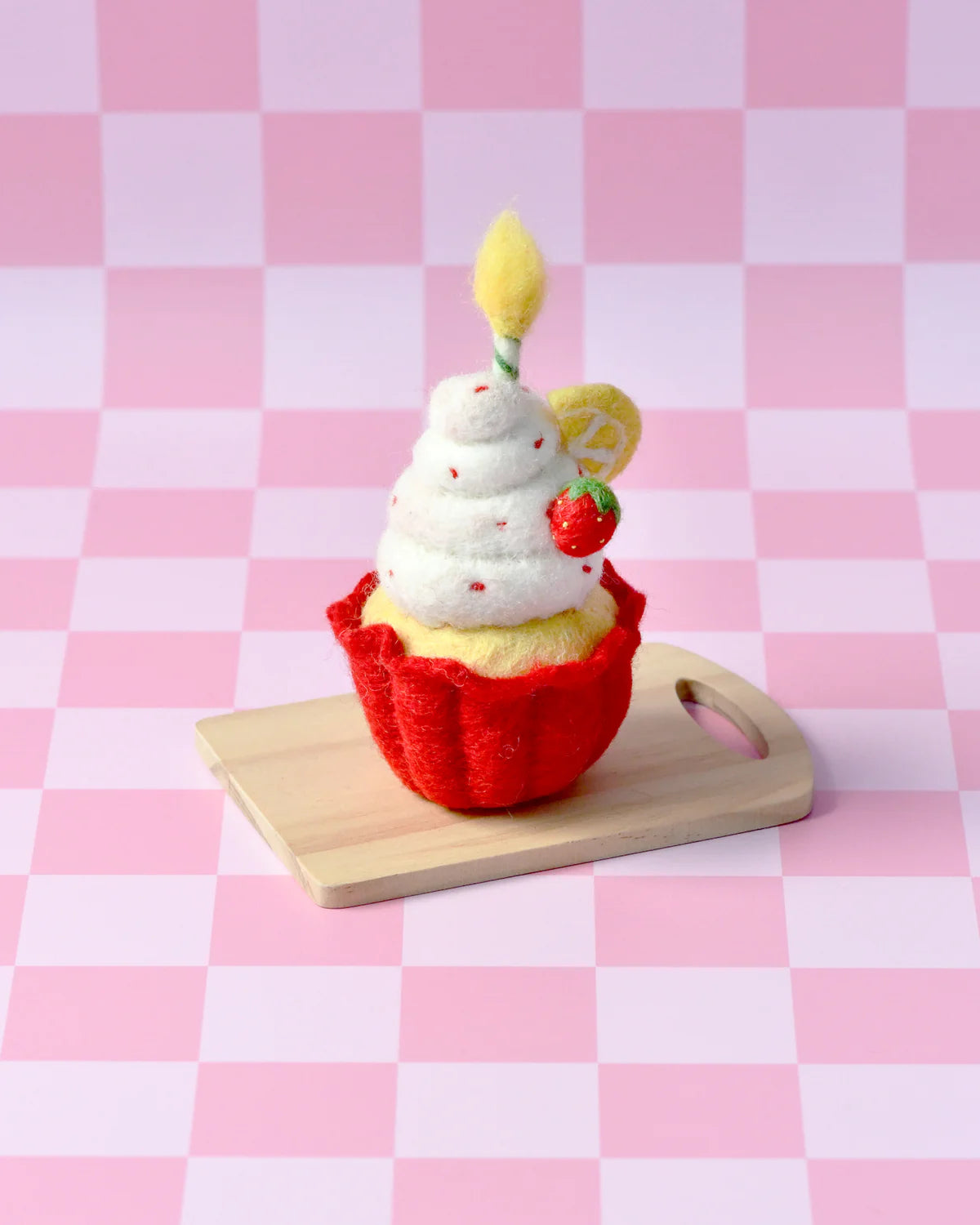 Tara Treasures - Felt Giant Strawberry Cupcake with Candle