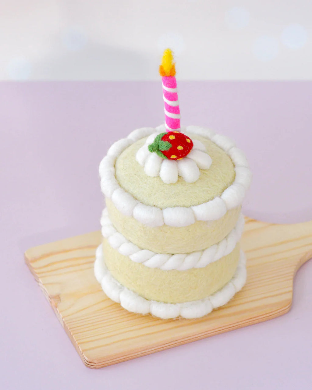 Tara Treasures - Felt Strawberry Shortcake Birthday Cake with Candle