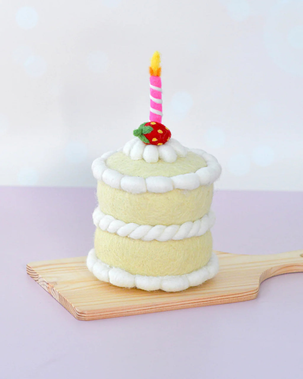 Tara Treasures - Felt Strawberry Shortcake Birthday Cake with Candle