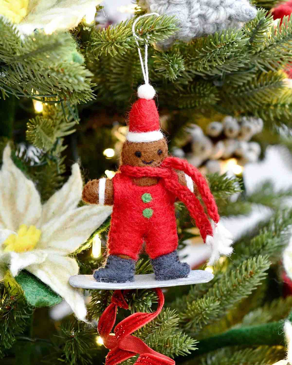 Tara Treasures - Felt Gingerbread on Snowboard Ornament