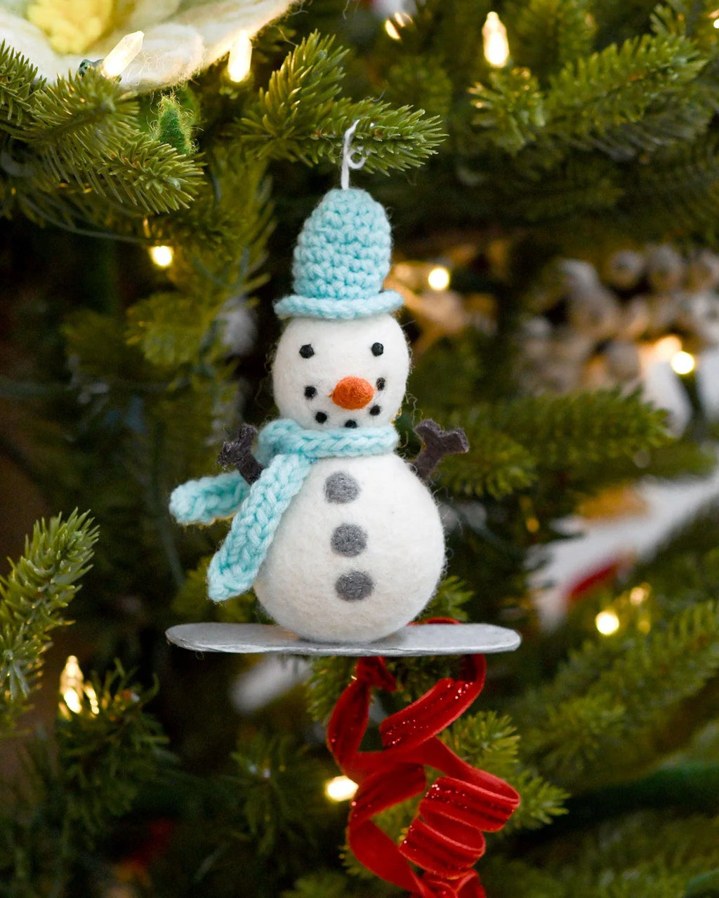 Tara Treasures - Felt Snowman on Snowboard Ornament