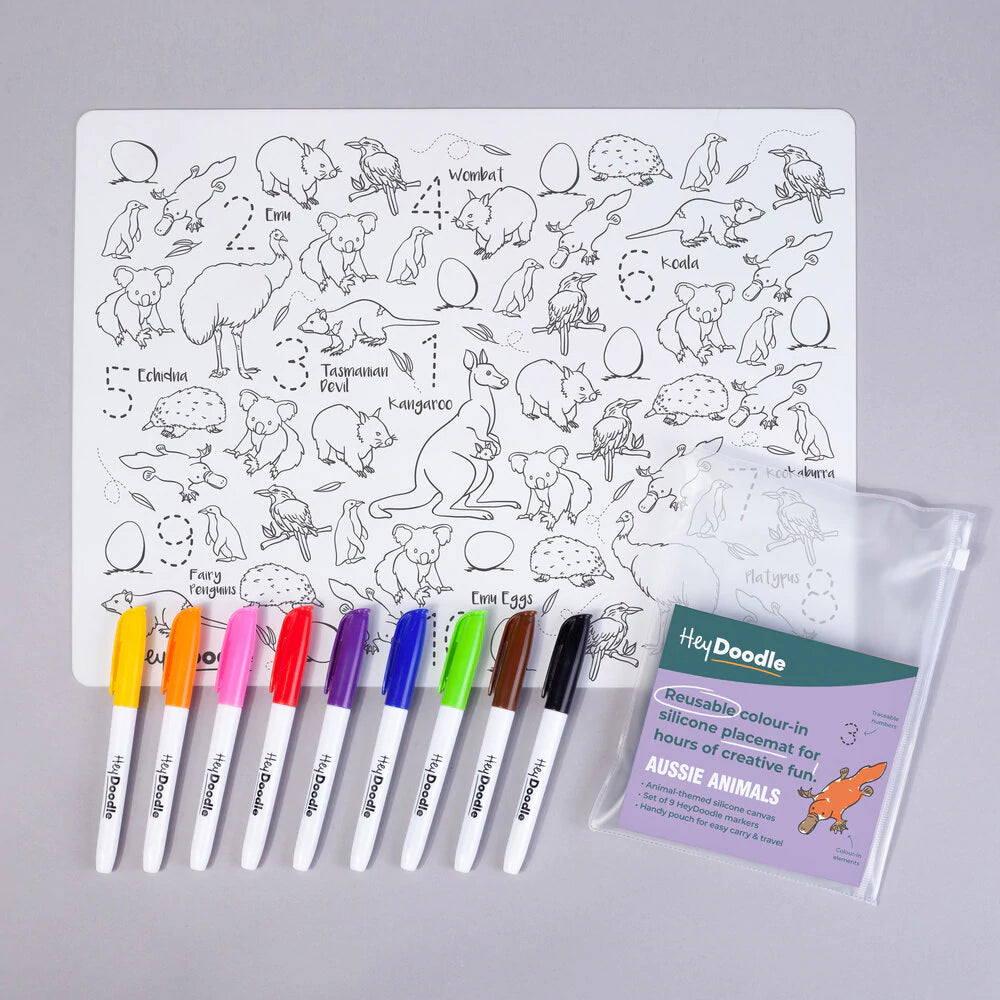aussie animals, australia animals, silicone mat, heydoodle, washable marker, silicone mat drawing drawing mat, kids markers, art and craft