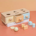 learning shapes with montessori permanence box with 3 drawes