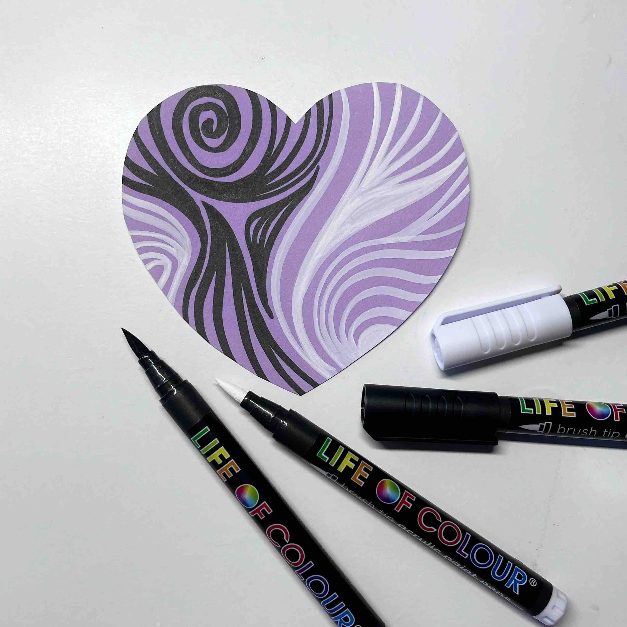 Life of Colour - Black and White Brush Tip Acrylic Paint Pens – Set of 6