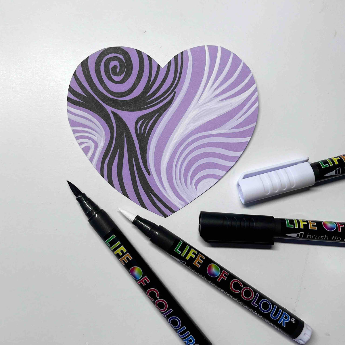 Life of Colour - Black and White Brush Tip Acrylic Paint Pens – Set of 6