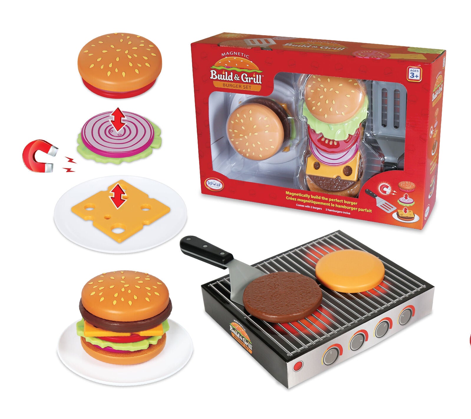Popular Playthings - Magnetic Build & Grill Burger Set