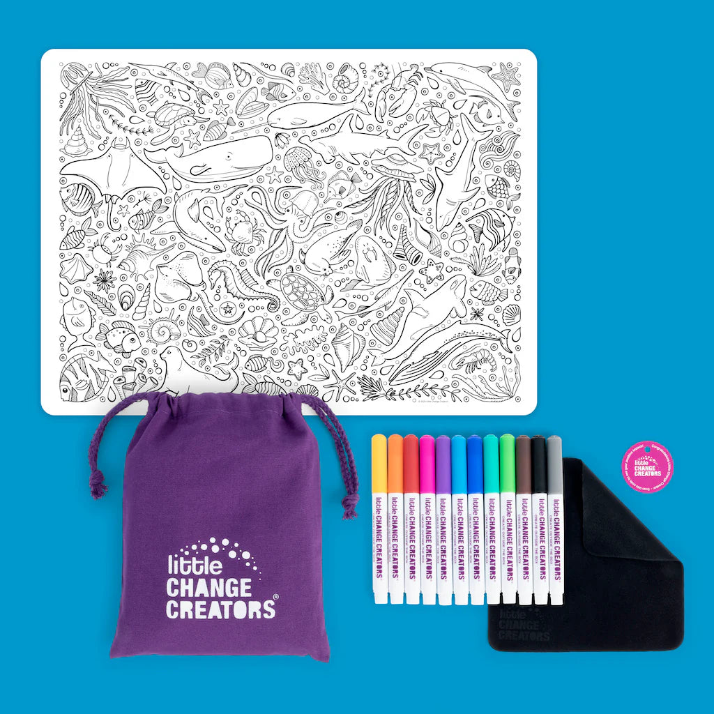Little Change Creators - LARGE Reusable Silicone Colouring Set - Underwater