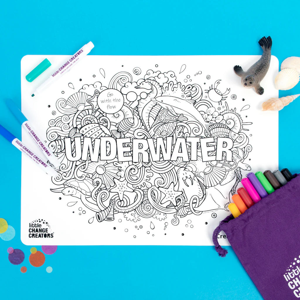 Little Change Creators - LARGE Reusable Silicone Colouring Set - Underwater