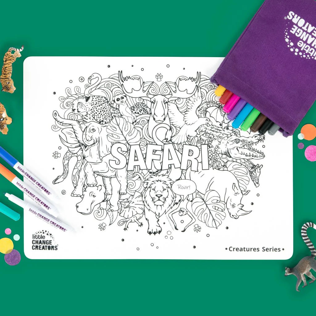 Little Change Creators - LARGE Reusable Silicone Colouring Set - Safari