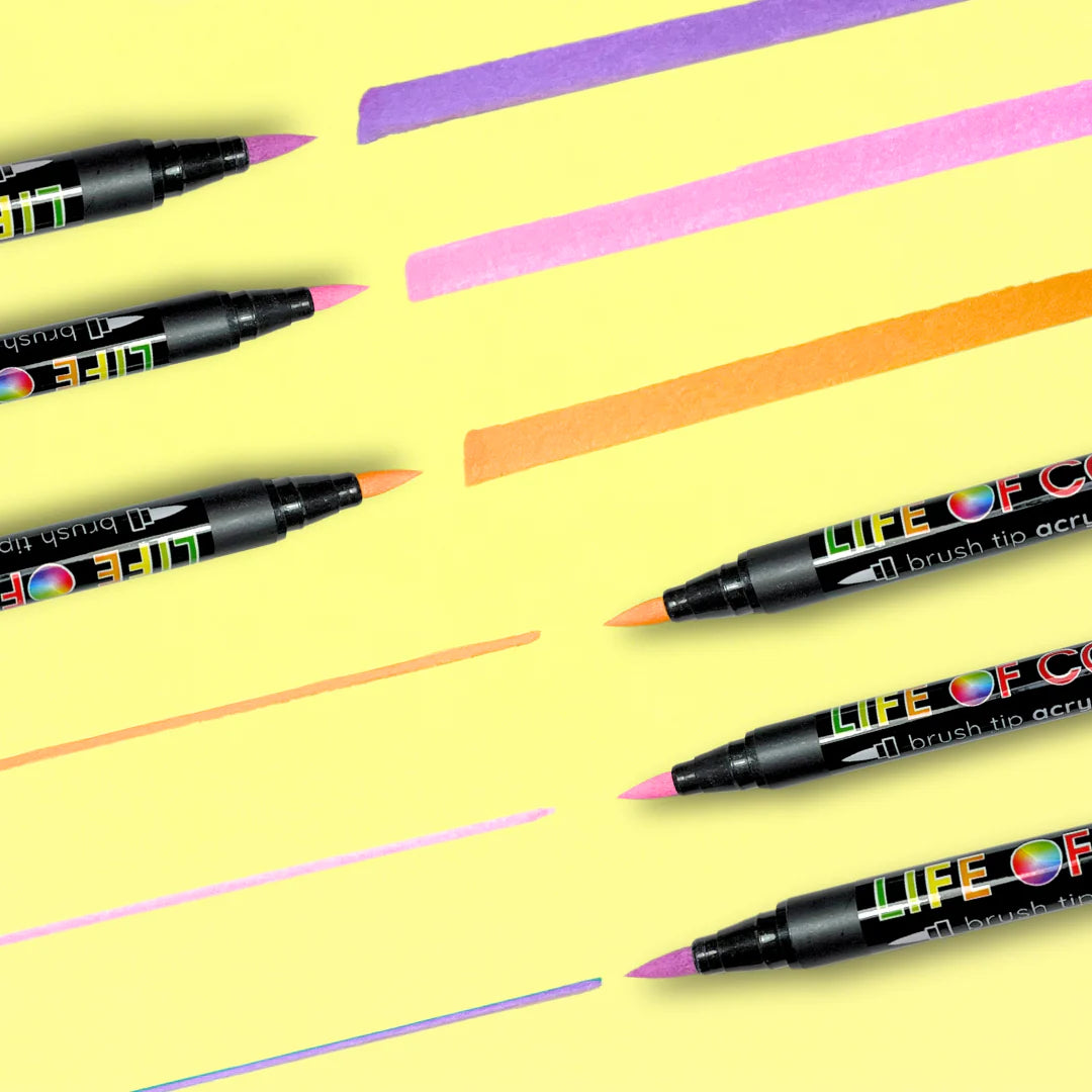Life of Colour - Wildflowers Brush Tip Acrylic Paint Pens - Set of 12