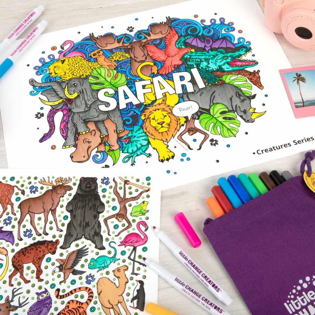 Little Change Creators - LARGE Reusable Silicone Colouring Set - Safari