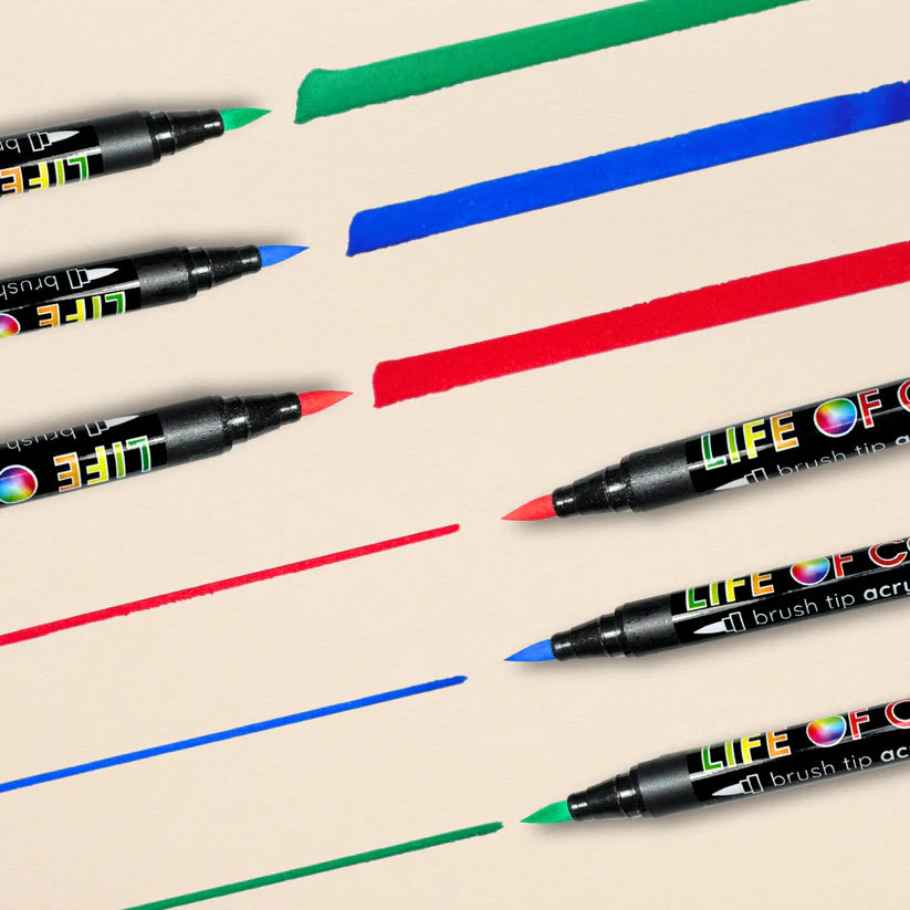 Life of Colour - Vivid Brush Tip Acrylic Paint Pens - Set of 12