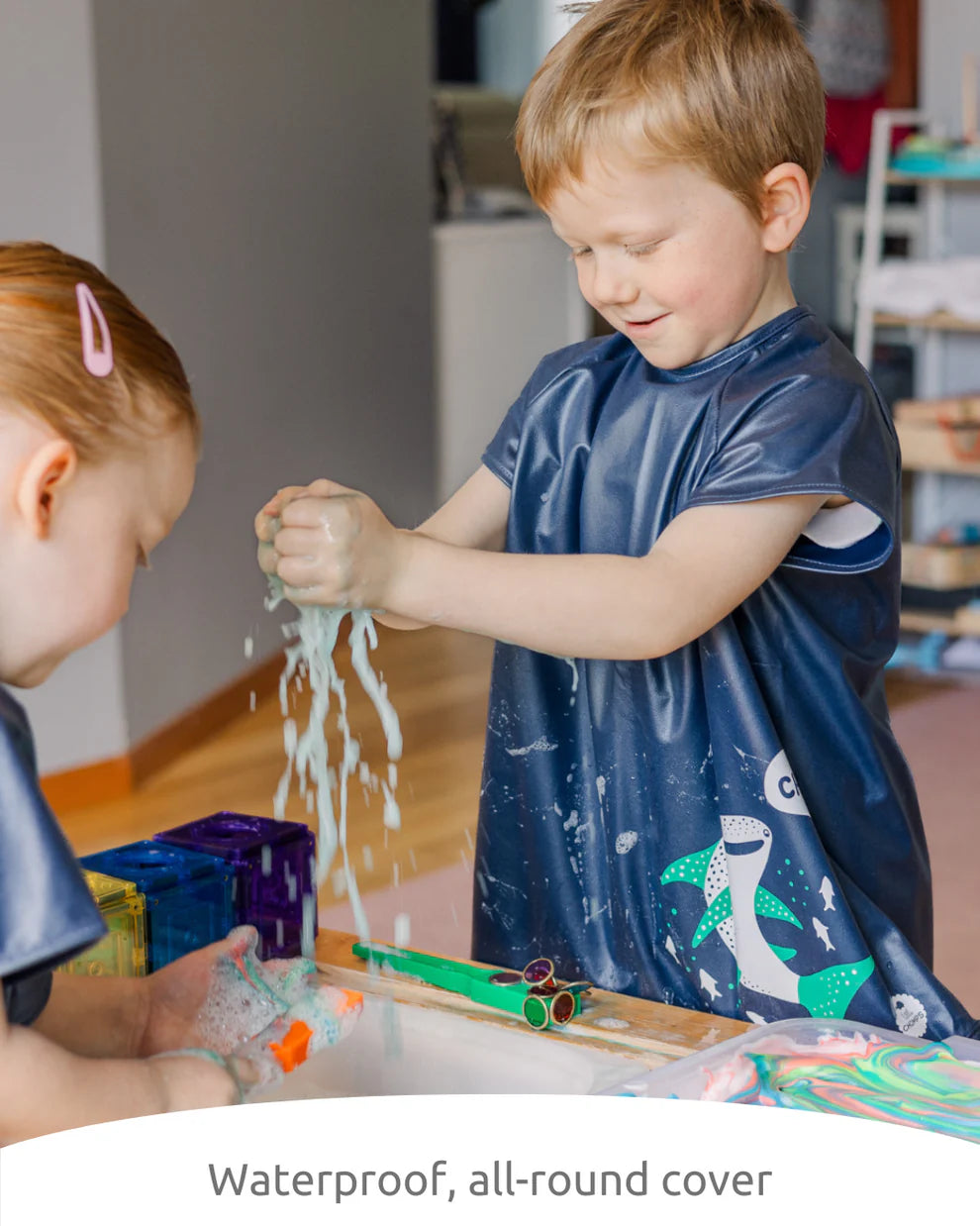 Little Chomps - Short Sleeve Messy Mealtime (Preschool) Smock Bib: 3-6yrs - Blueberry Pie Whale Shark