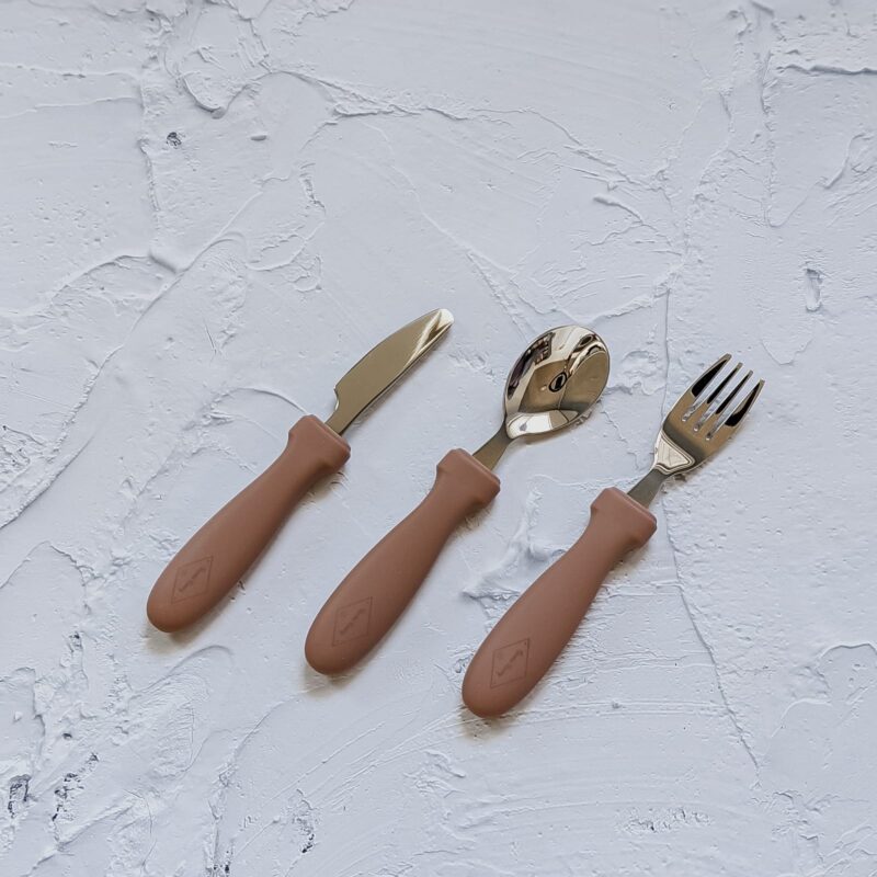Bambi Bunny Co Kids Cutlery Set for older toddler eat training in chocolate colour