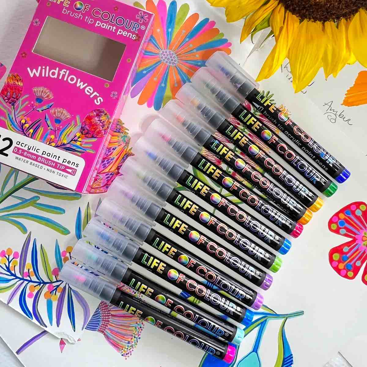 Life of Colour - Wildflowers Brush Tip Acrylic Paint Pens - Set of 12
